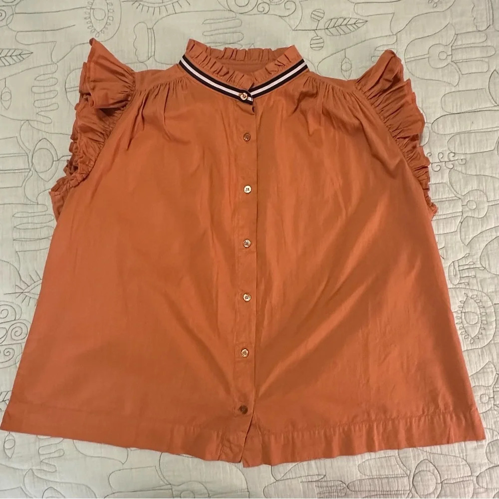 NWT Sundry Flutter Sleeve Button Down Top Spice O… - image 2